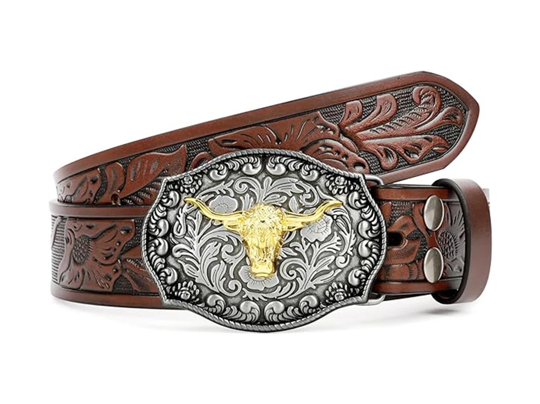 Western Vintage Genuine Leather Belt For Jeans Pants for Men Engraved Cowboy Belt