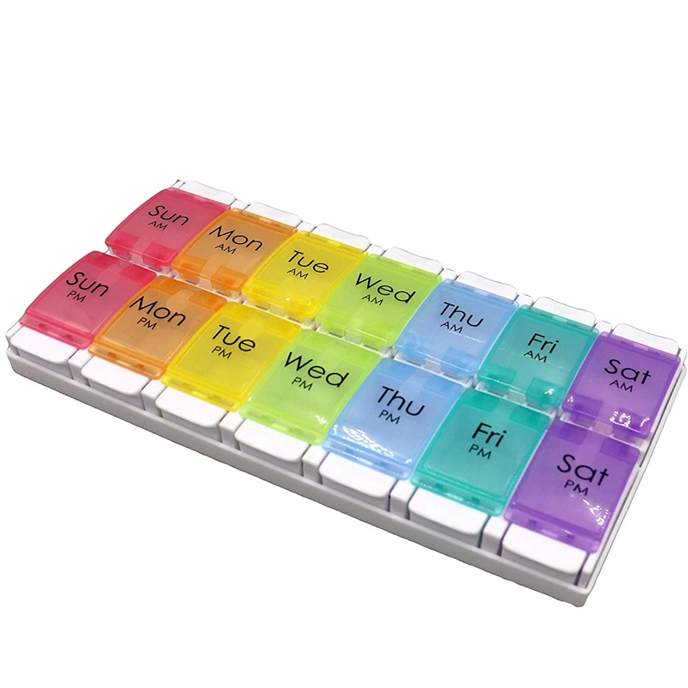New Colorful 14 Cases 7 Days Medicine Weekly Plastic Pill Box Portable PP Pill Storage Cases