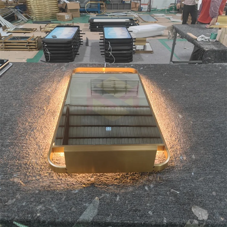 Stainless steel bathroom mirror with storage rack  wholesale Bathroom led Mirror with shelf