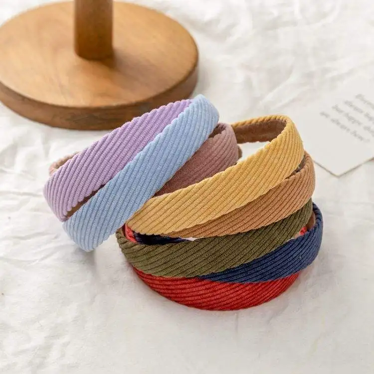 Simple baby girl hair accessories wholesale bundle vintage colorful corduroy headband hair bands for womens