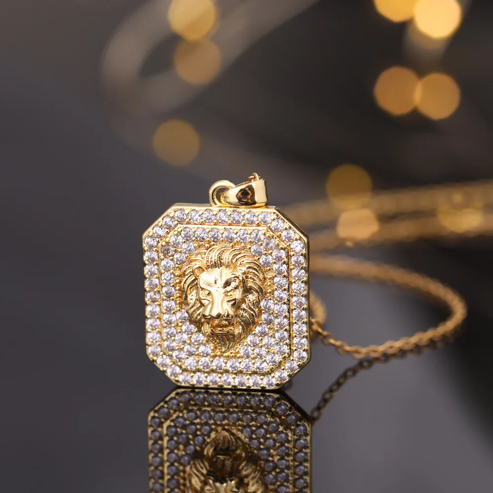 LC20240190 Wholesale fashion women men zircon lion head pendant chain necklace
