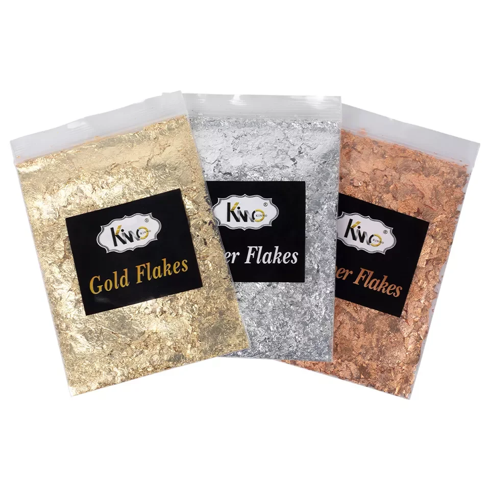 Kinno 3 gram/set Gold Silver Copper Flakes for Sculpture Painting Art DIY Crafts Pendant Nail Decoration Resin Gold Leaf Flake