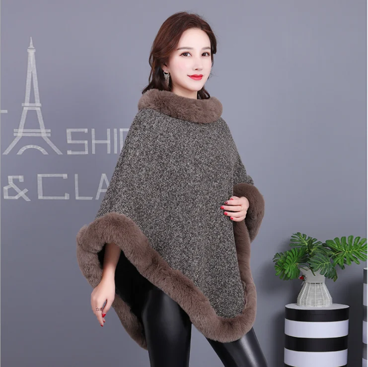 Lady Fur Poncho Real Rabbit Fur Shawl Women New Fashion Cape