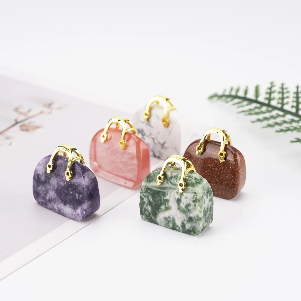 BZ JADE TIFA Factory wholesale 1 inches Mini Crystal Purse Carving - Crystal Handbag Pendant - Gemstone Purse for Gifts