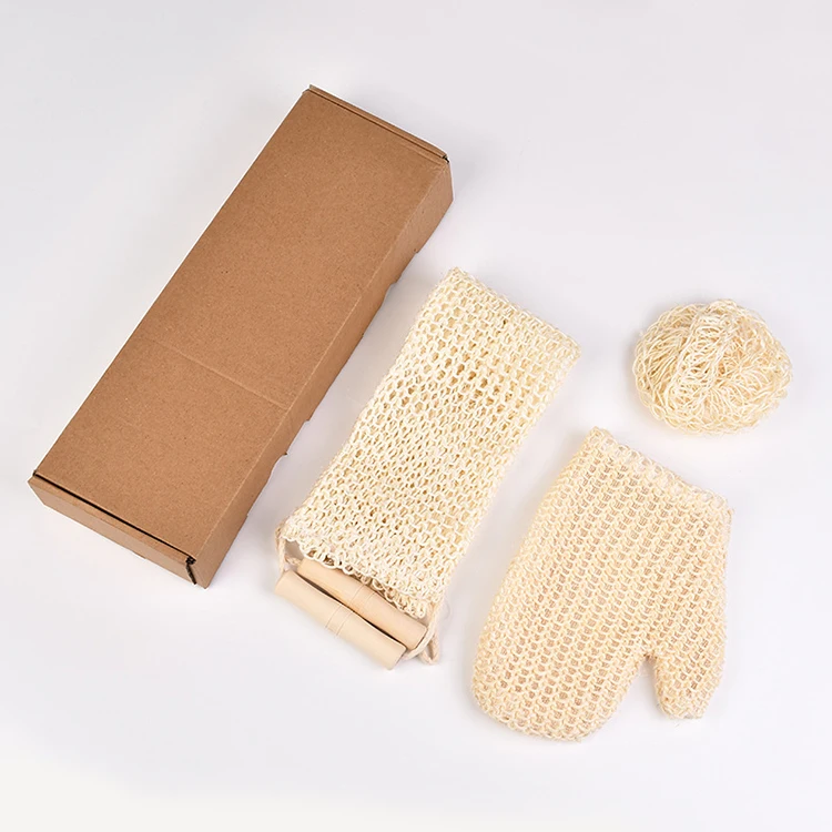 ECO Friendly Glove Natural Sisal Belt Wash Scrub Sponges Back Jute Bath Belt Set