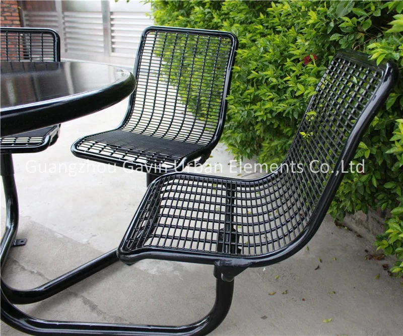 Gavin outdoor solid steel and welded wire mesh metal picnic table chair set