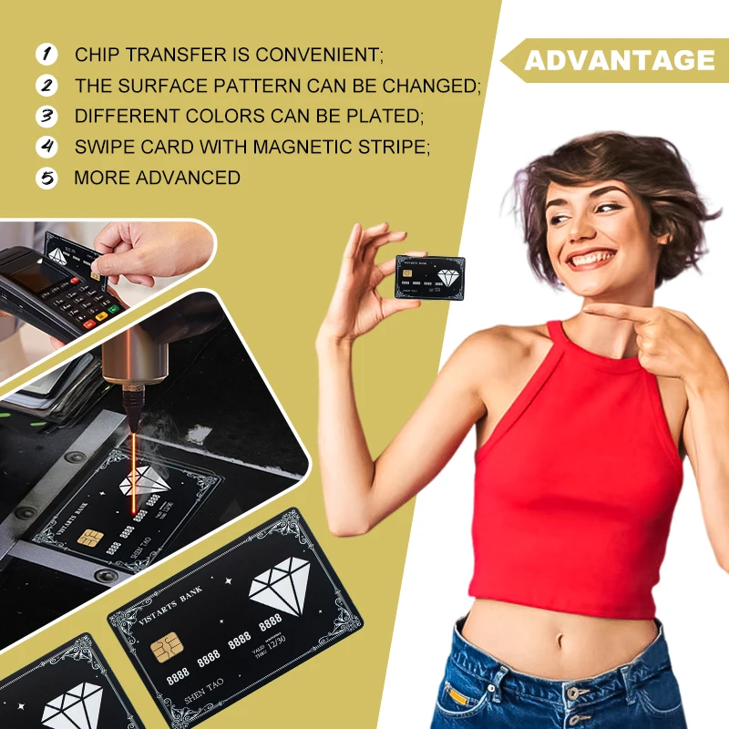 Stainless Steel Crafts Bank Cheap Chip Magnetic Stripe Custom Blank Metal Credit Card For Laser Engraving