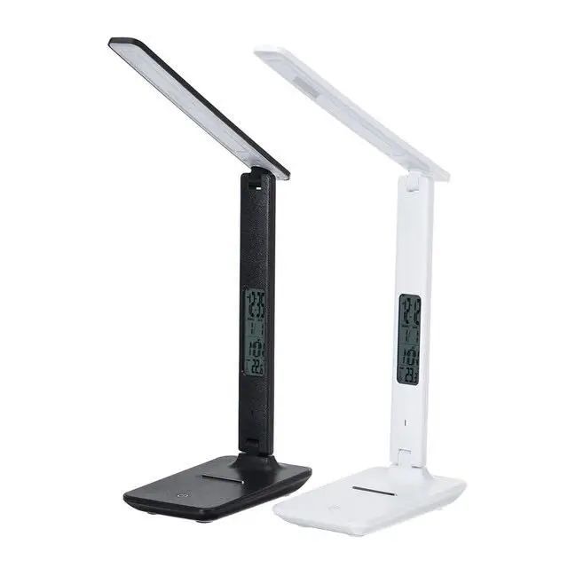 LED Desk Lamp 3Mode Lights Leather Texture USB Folding Reading Table Lamp With temperature Calendar LCD Display DC5V Black/White