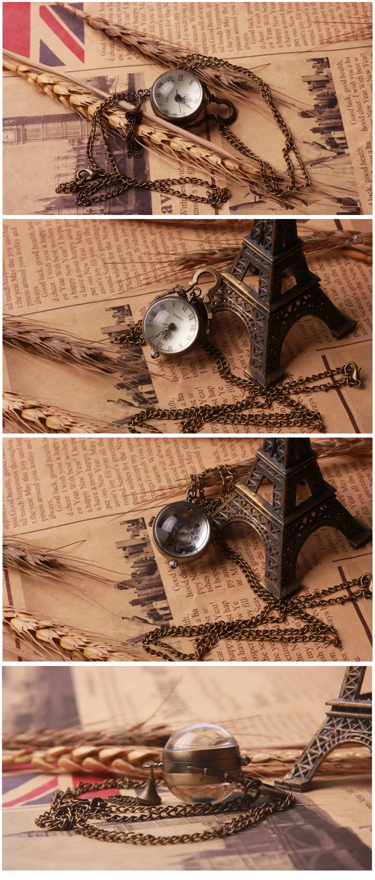 Classic clear ball glass sphere design Japan movt quartz pocket watch