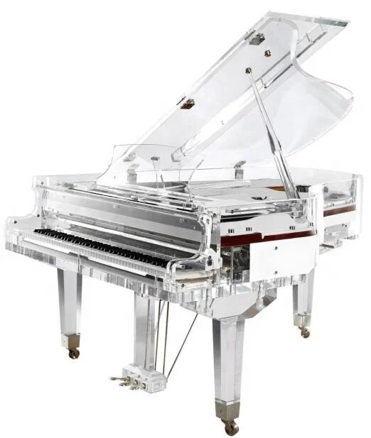 Crystal Piano vertical acoustic piano with Transparent Piano Bench