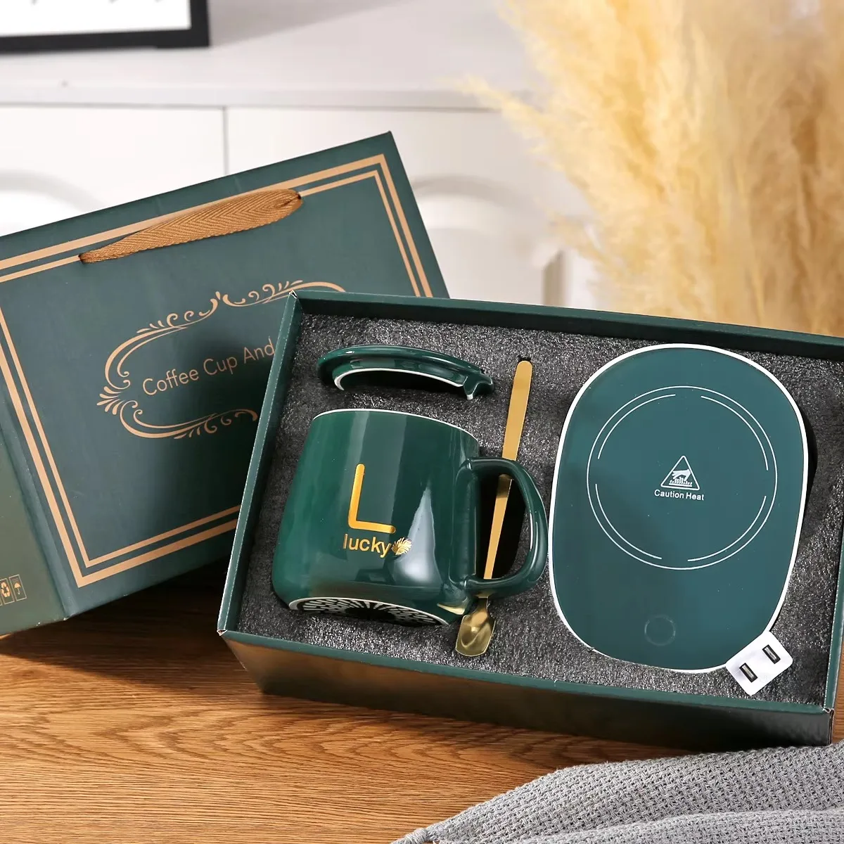 Ceramic business use 55 Degree Thermostatic Hand Automatic Heating Thermos Thermostatic Cup Gift Box Set