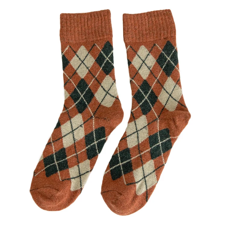 Зимние толстые теплые короткие носки, женские и мужские удобные носки из верблюжьей шерсти, оптовая продажа, под заказ, винтажные мягкие Носки с рисунком ромбиками