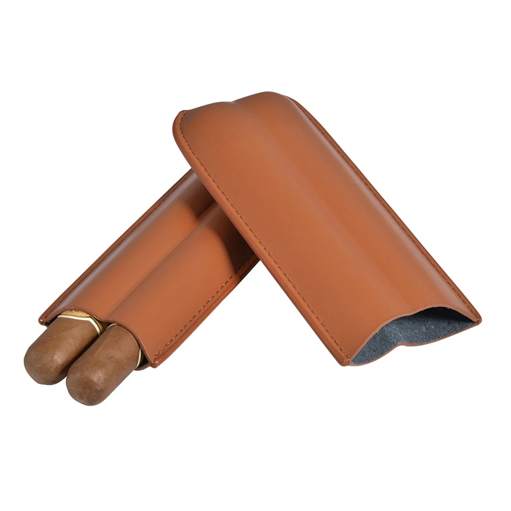  P-787 2-Палец PU кожаный портсигар 2 трубки для сигар с длинными