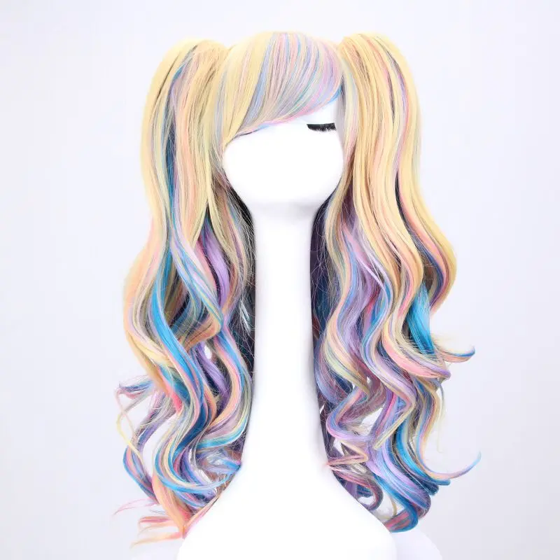 
Wholesale Fashion European and American style color cosplay long curly hair wig double claw clip anime cos wig 