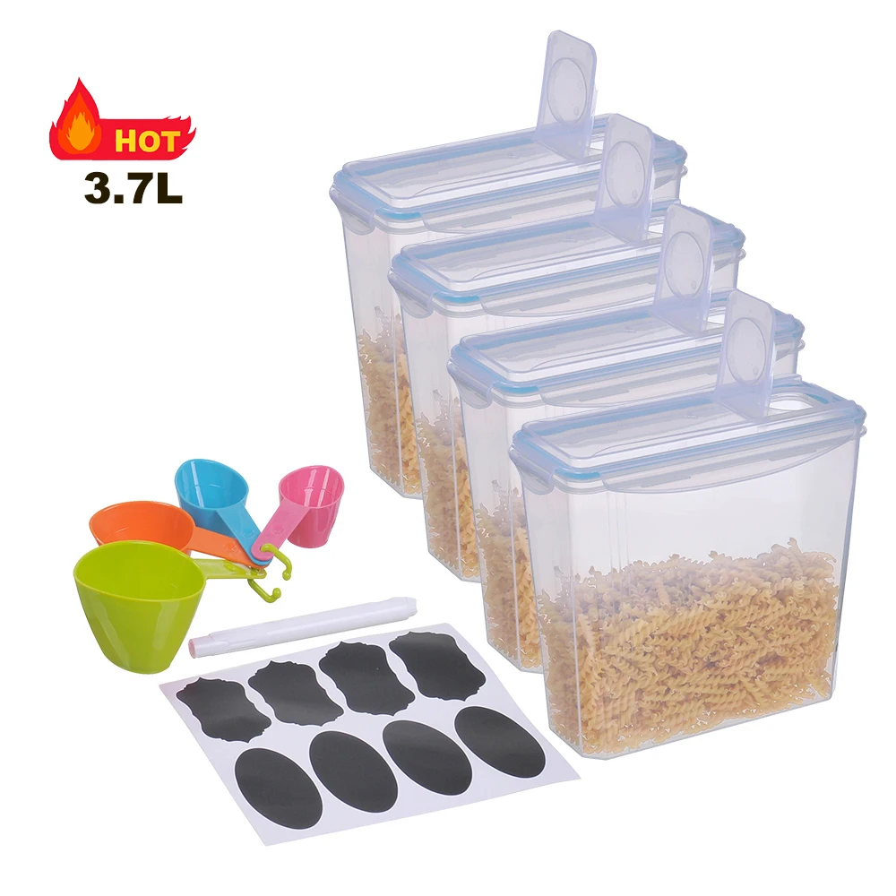 3.7L Cereal Container Keeper Great For Dry Food Storage With Airtight Blue Lid Set of 4 for Cereal, Snacks and Sugar