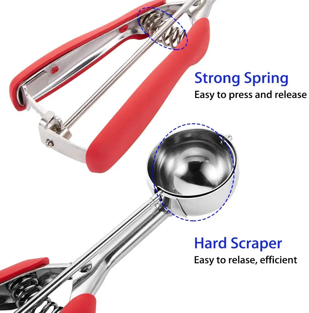 Ice Cream Scoop Stainless Steel Ice Cream Scoop with Trigger for Cookies Cake   Dough Melon Mashed Potato (Red 53 mm)