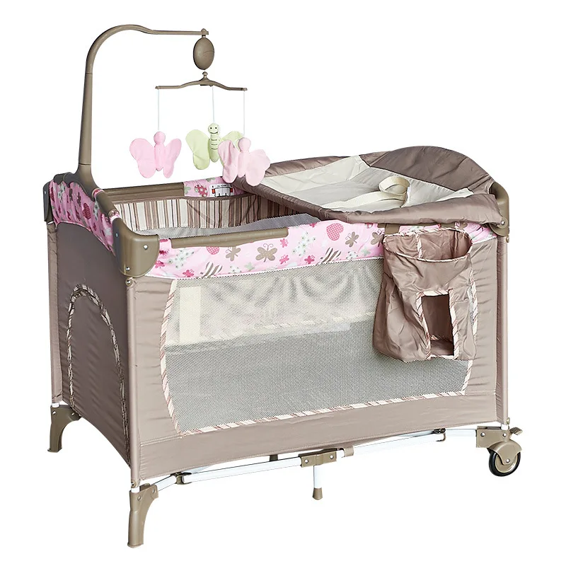 Customized Portable Multifunctional Baby Crib Wood Playbed with Independent Cradle & Sleep Space Foldable Bed for Children