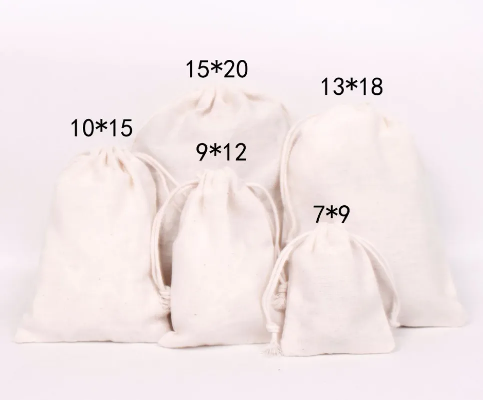 Factory Sell High Quality White Cotton Custom  Organic Cotton Drawstring Bag