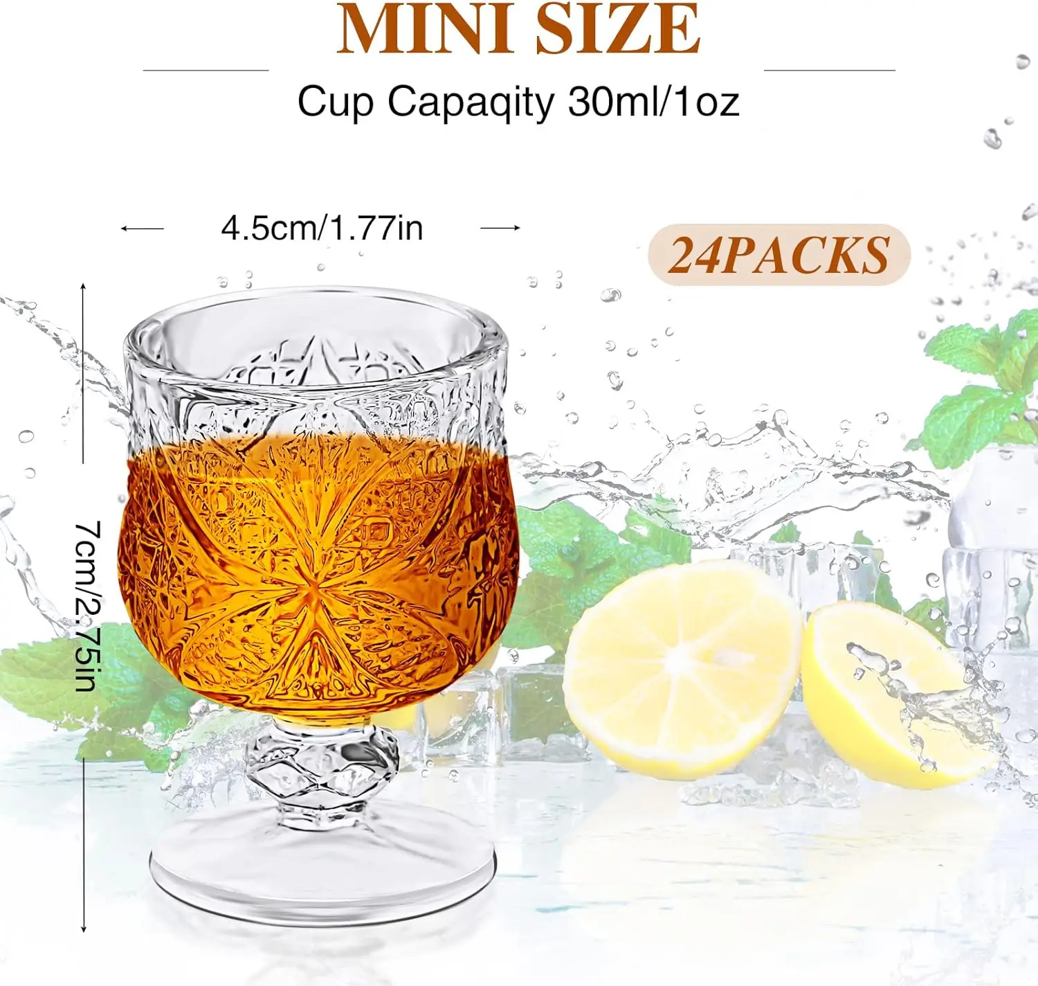 Wedding Party Bar 1.75 oz Clear Embossed Cordial Crystal Snifters Drinkware Shot Glasses for Wine Sherry Vodka cocktail Beverage
