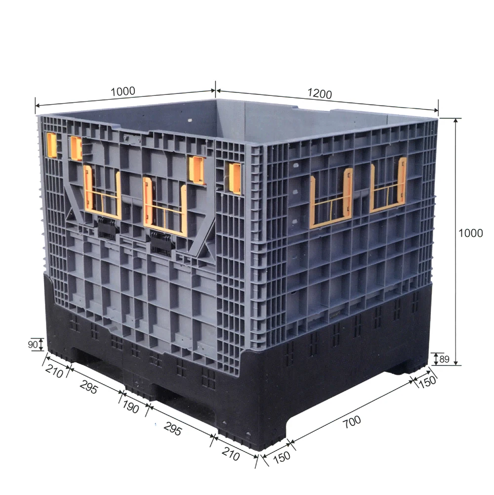 1200*1000*1000mm heavy duty collapsible bulk container with lid foldable  plastic pallet crate container