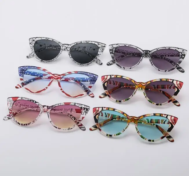 2025 New Trendy Fashion Cateye American Flag Vintage Ladies Sunglasses Women Shades Custom Logo