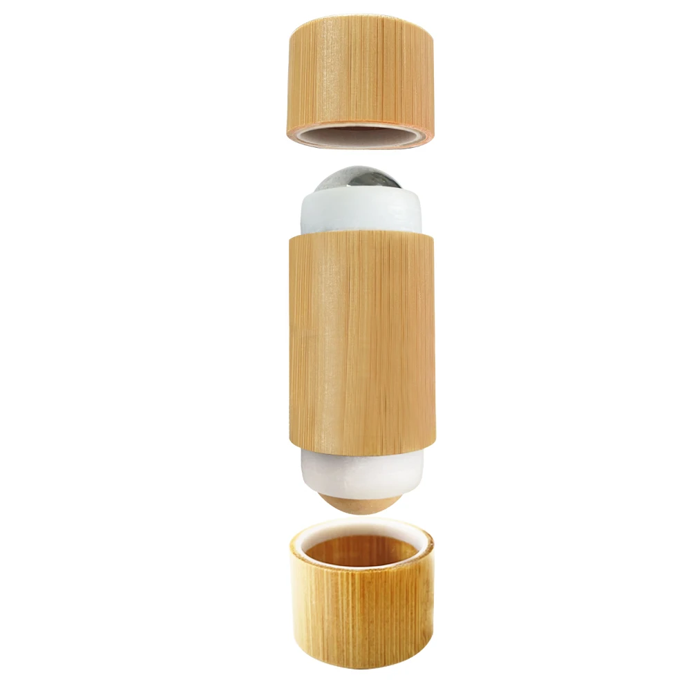2022 New Arrival 2 in 1 Bamboo lipstick design volcanic oil absorbing roller with Rose Quartz Facial Eye Roller