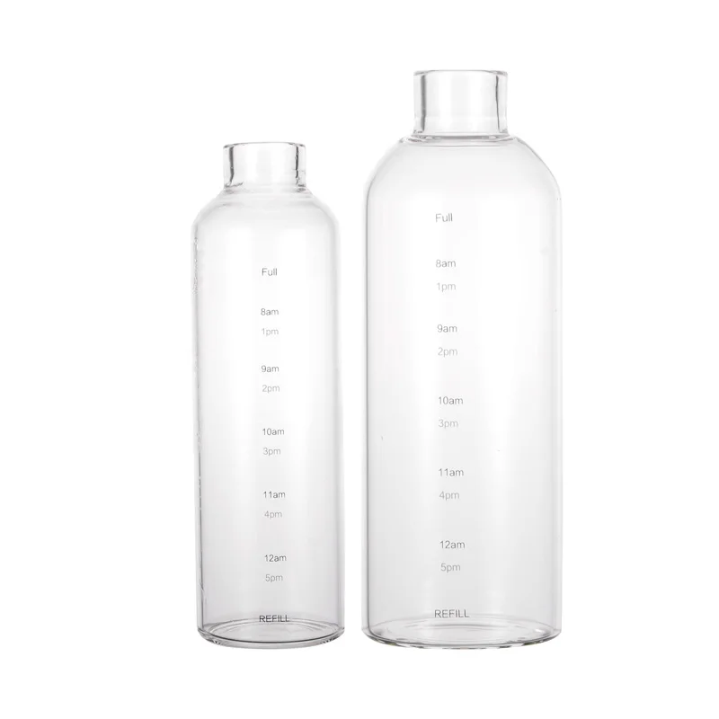 Custom Eco-friendly Glass Sports Water Bottle High Borosilicate Cold Brew Juice Bottle with Time Scale Marker and Crystal Cap