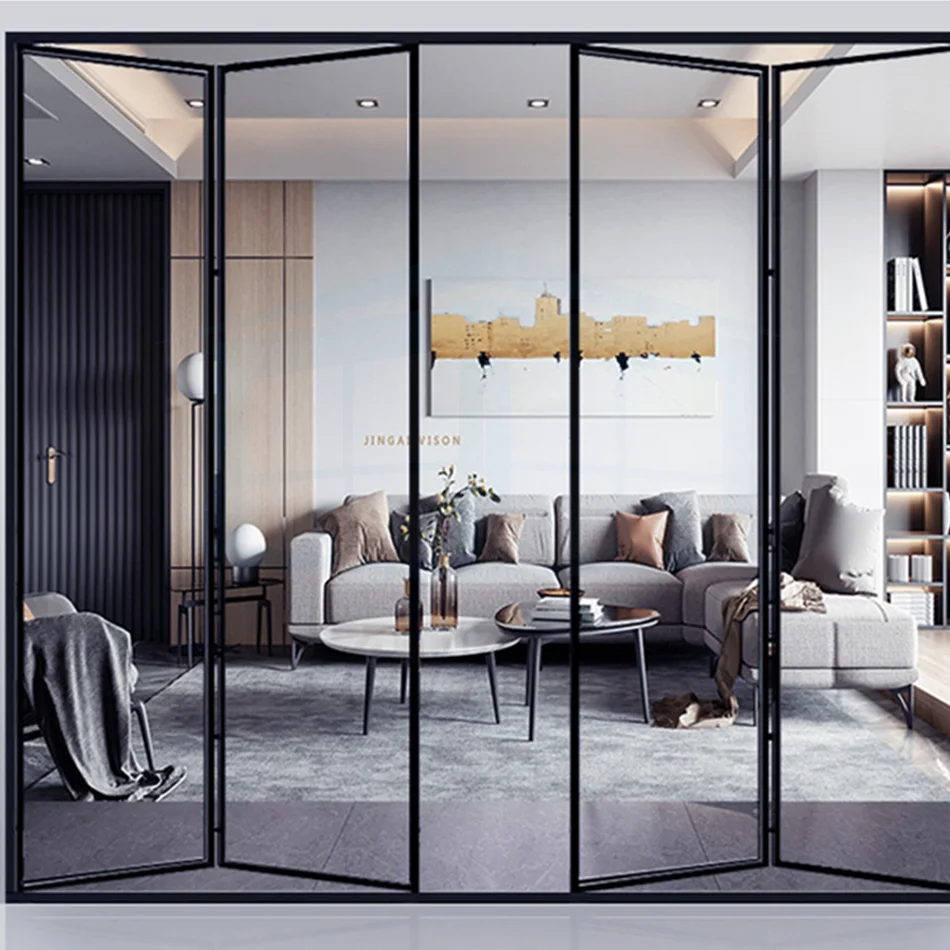 Narrow Edge Glass Folding Door Hanging Rail Sliding Door Aluminum Alloy Bi-fold Doors