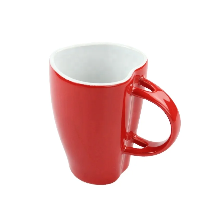 Red Color Ceramic Handle Coffee Heart Shaped Mug for Drinking Water Tea Coffee Beverage Drink Cup Mugs Different Drinking
