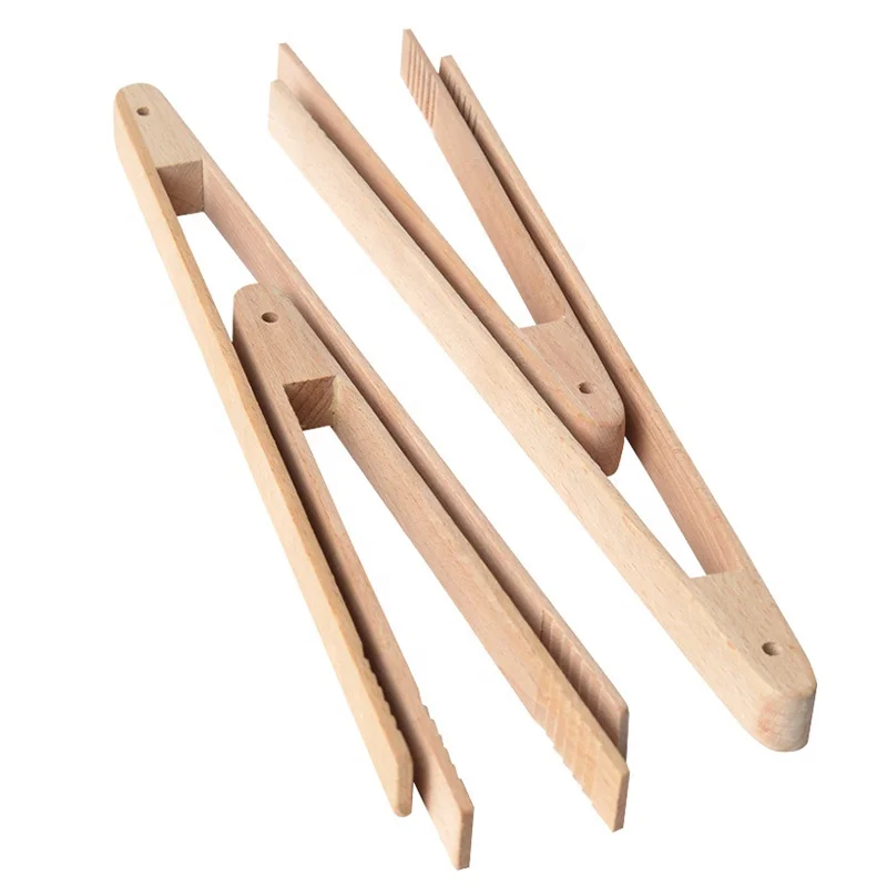 High Quality Beech Wooden Food Tong BBQ Clamp Bread Dessert Pastry Clip Kitchen Cooking Wood Tong