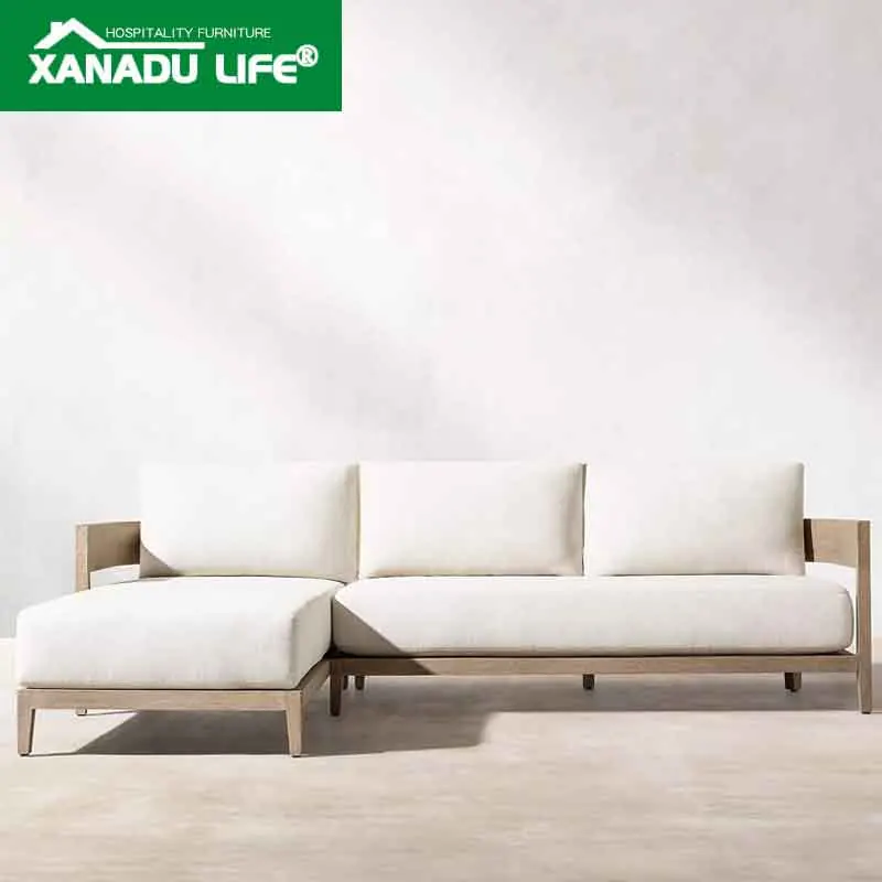 
Wood Modular Sofa Outdoor Couch Set All Weather Teak Sofa Luxury Sofa Set Waterproof Cruise Gazebo Resort Teak L Shape Lounge 