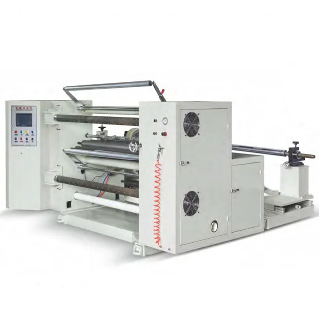 Easy operate plastic film slitting and rewinding machine