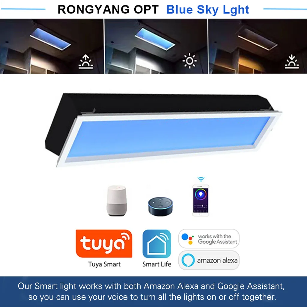 RYOPT Commercial Panel Lamp 100W 60x60cm RGB LED Blue Sky Sunlight Artificial Skylight for Indoor Ceiling Lighting