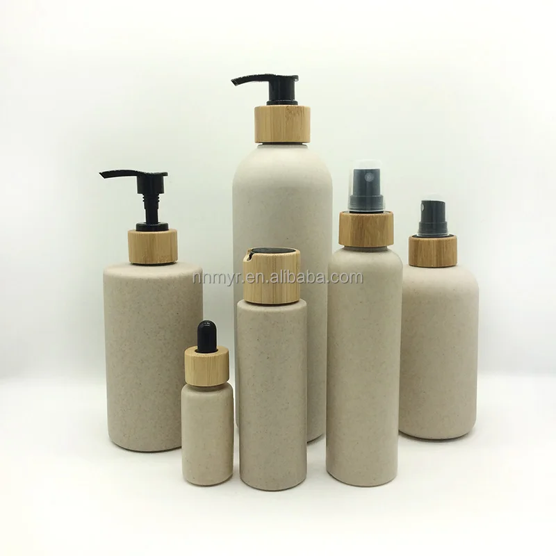 Biodegradable straw plastic bottle 300ml shampoo, shower, skincare lotion bottle can be printed and ordered in bulk