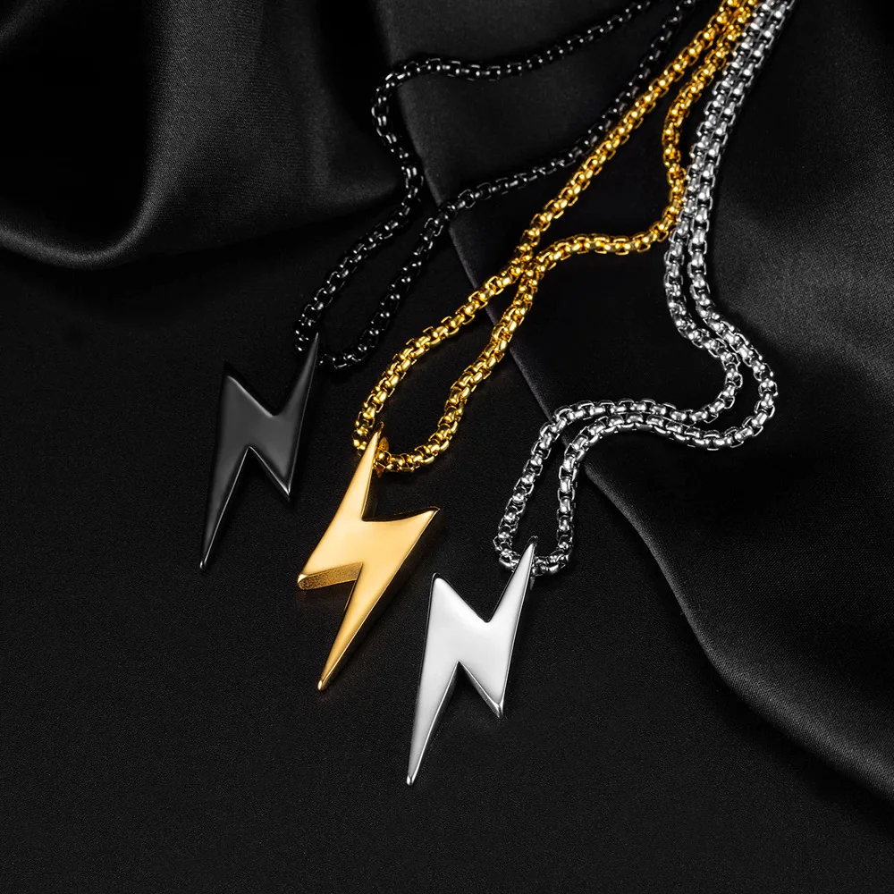 Ins Celebrities Same Style Thunder Lightning Pendant Stainless Steel Necklace Men 2