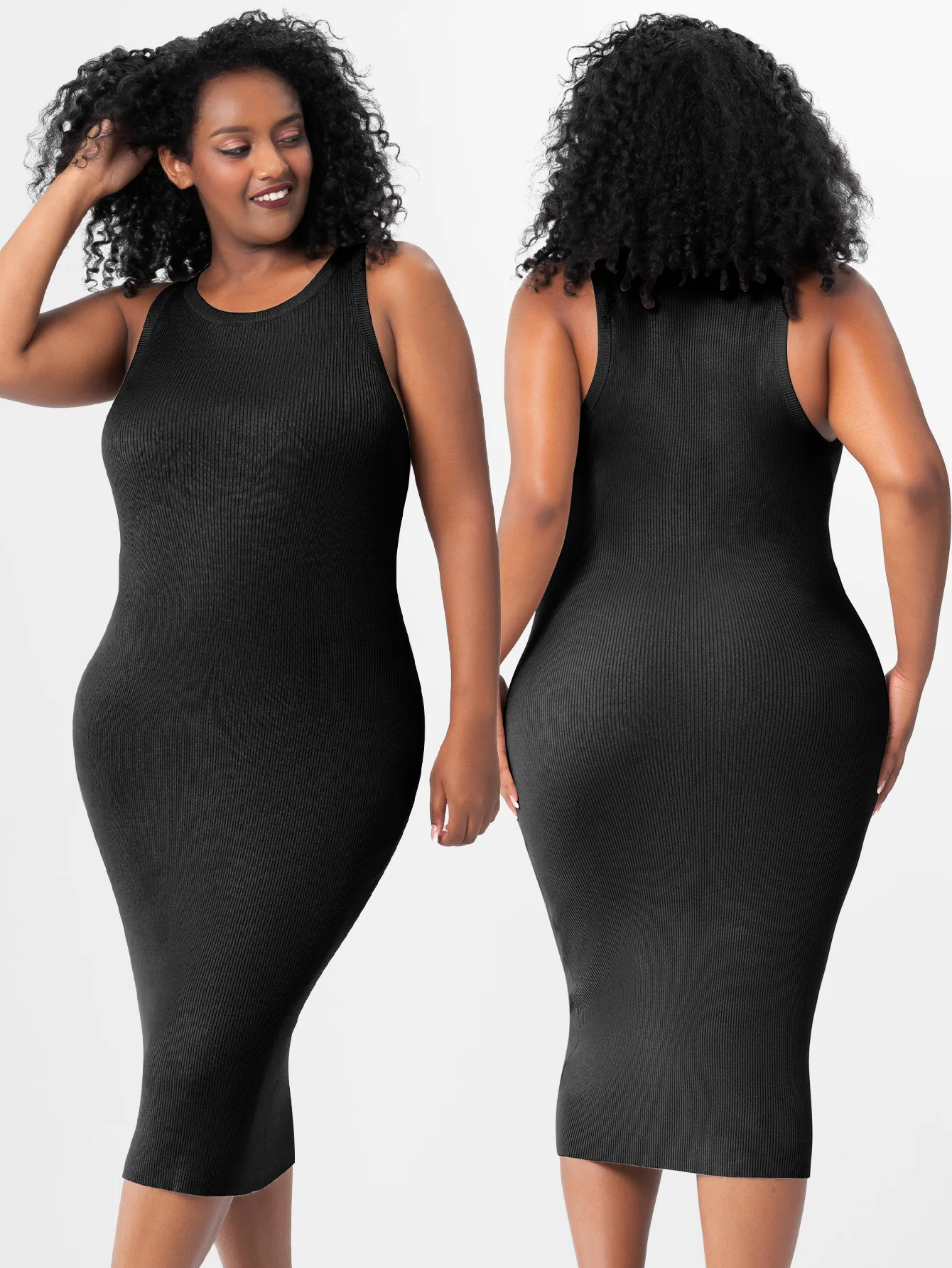 Factory Wholesale Women Roundneck Vest Woolen Hip Skirt Custom Plus Size Sexy Sleeveless Elegant Dress Slimming Waist Long Skirt