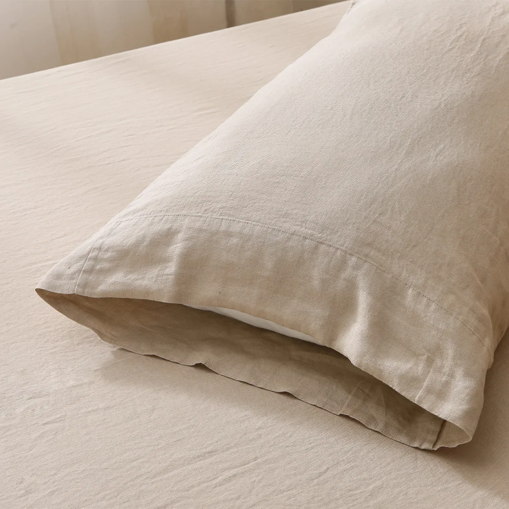 100% Stone Washed French Linen Sheets Duvet Cover Set With Pillowcase