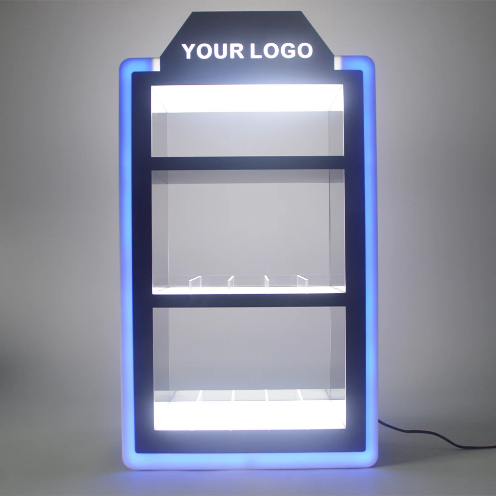 Free Sample Retail Store Factory RGB lights Custom Clear Acrylic Cigarette Lighter Hand-rolling Case Tobacco Display stand