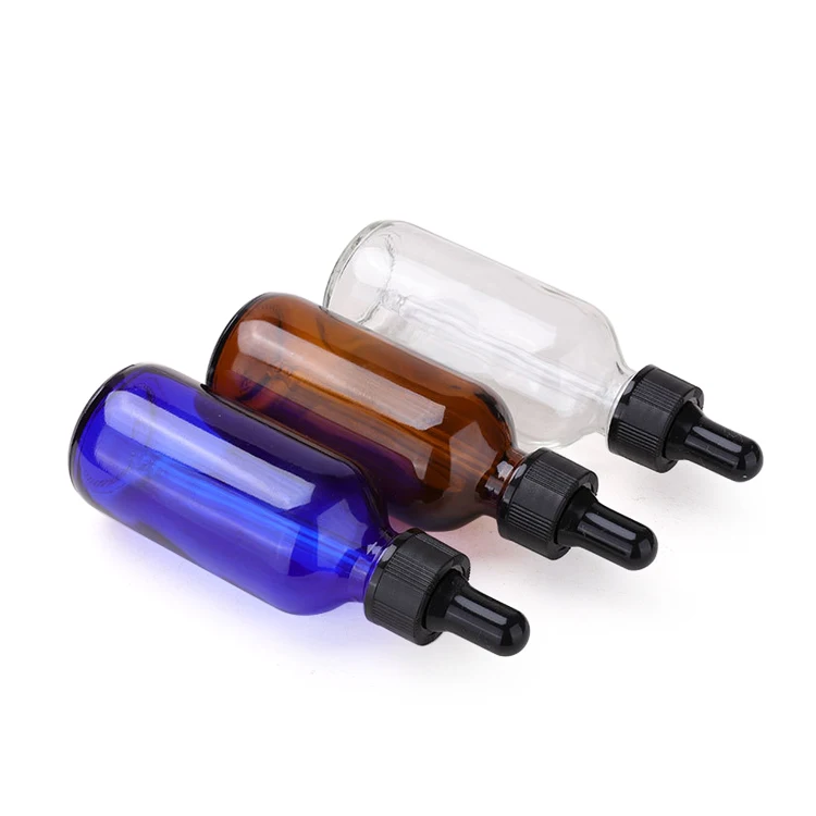 Clear Brown Blue Green 15ml 30ml 60ml 120ml Boston Round Essential Oil Bottles Dropper Glass Bottle 1oz 2oz 4oz