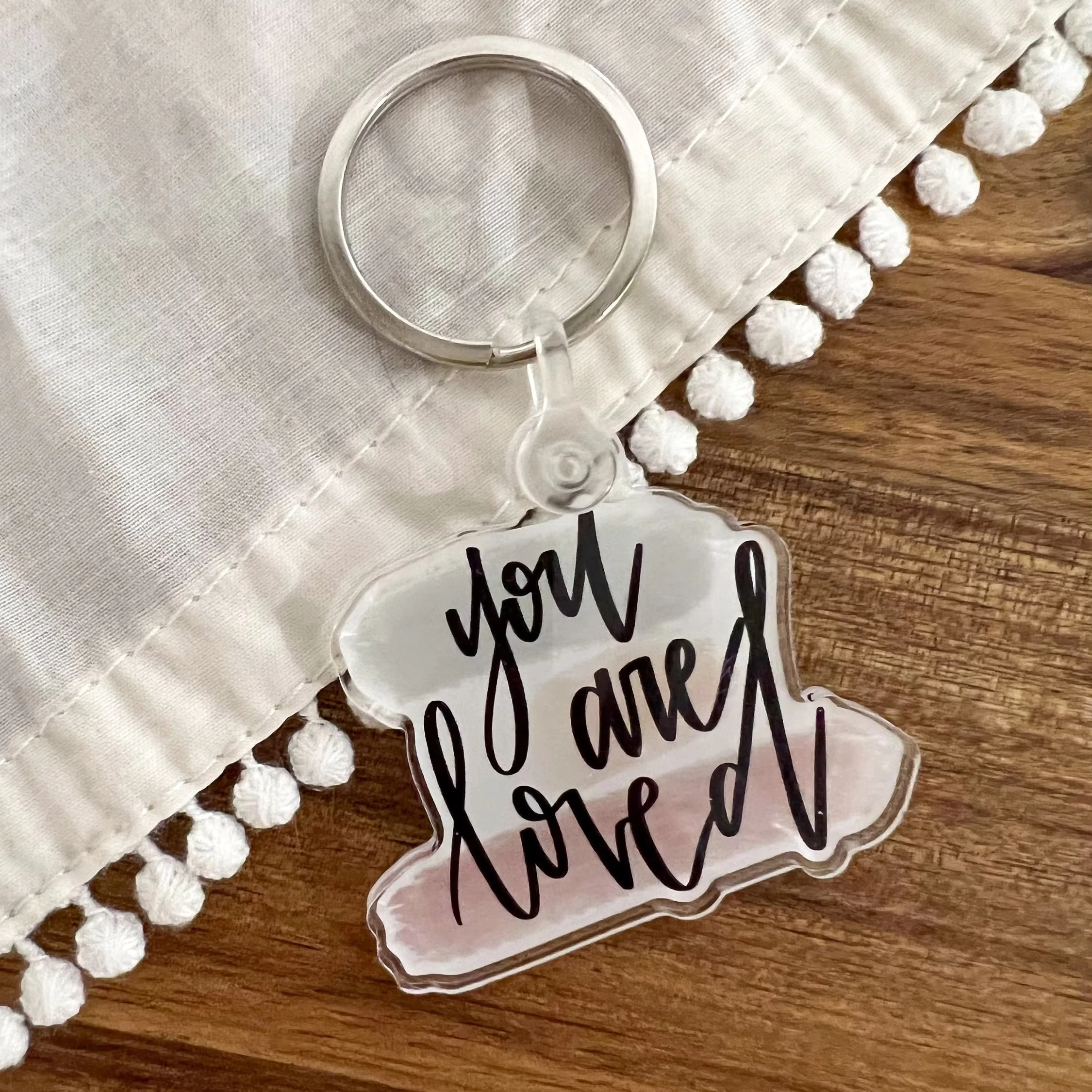 You are Loved Plastic Keychains Custom Fashion Hanging Accessories White Color Decoration Clear Acrylic Keychain For accessories