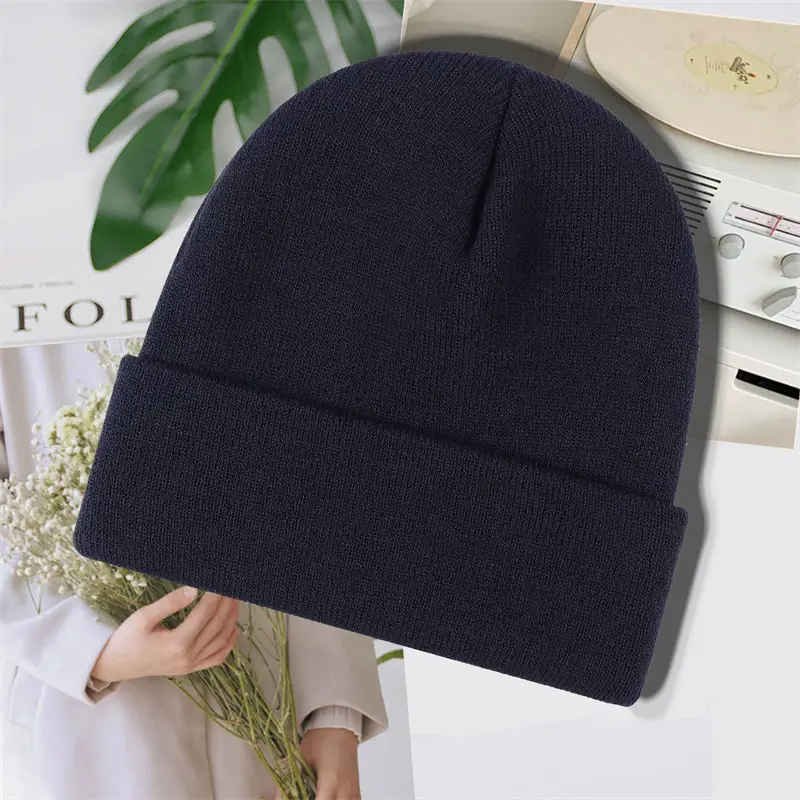 Custom Embroidery LOGO 100% Acrylic Adult  Beanie Winter Knitted Hat with pom pom