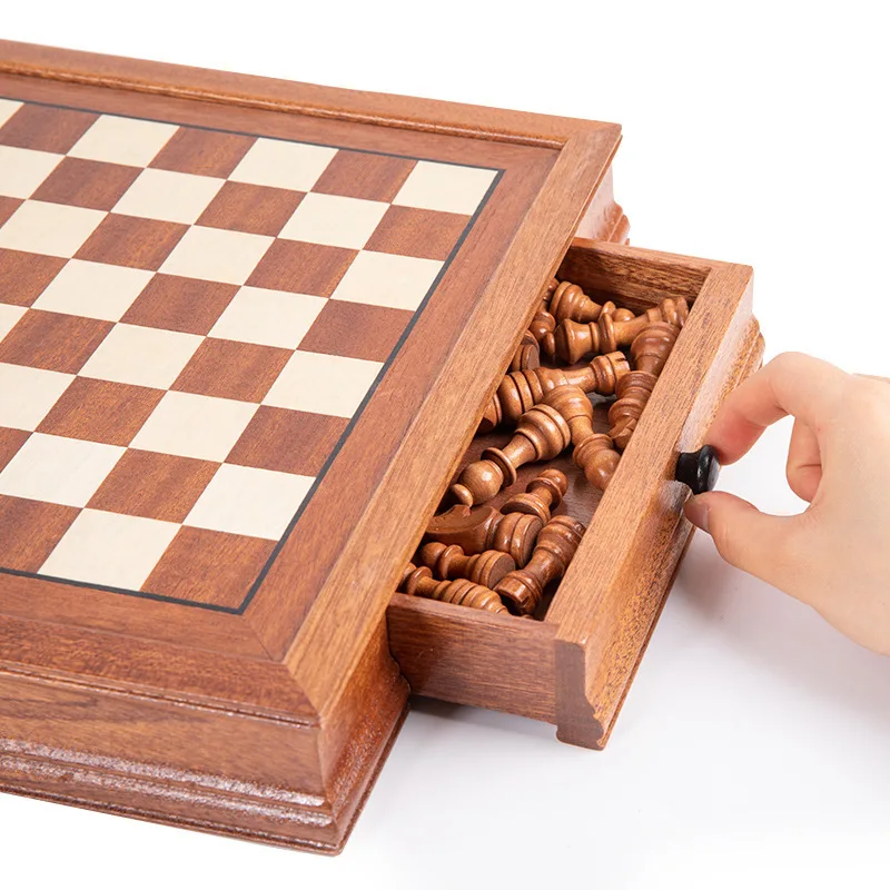 Drawer style Sabili solid wood veneer splicing chessboard magnetic boutique chess box set