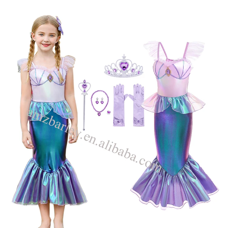 Luxury Halloween Party Dress Up Girls Princess Role Play Ball Gown Little Mermaid Fancy Dress Shining Girl Wedding Birthday Gown