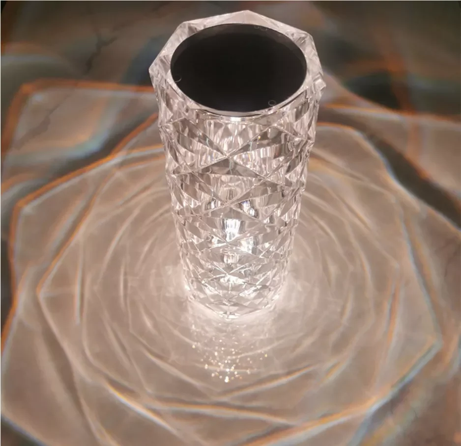 Biumart New Creative Desk Lights Intelligent LED Rose Crystal Charging Touch Remote Control RGB Table Lamp For Home Decoration