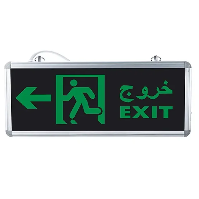 Hot Selling Double Sides  LED Emergency Aluminum Glass Exit Sign Light rechargeable With Battery Backup