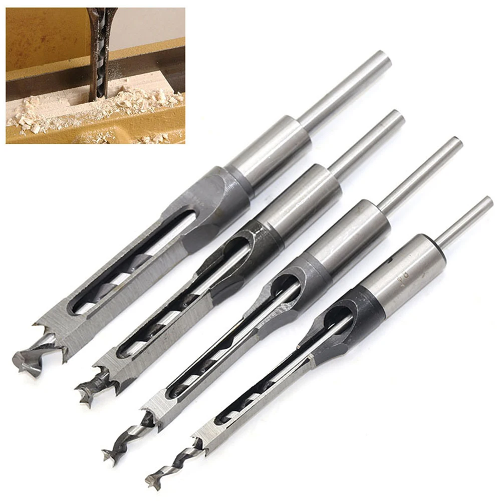 Woodworking Square Hole Drill Bits Manual DIY Wood Square Hole Opener Bearing Steel Wood Tenon Chiseling Square Hole Drill