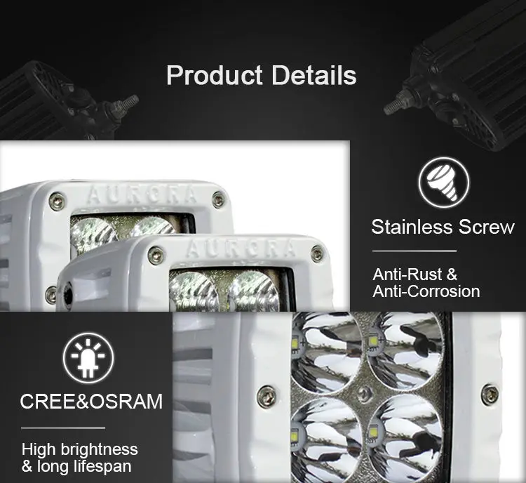 Aurora IP69K Led Pods 2inch 4x4 Fog Light 24w 10-30v Led Work Light for ATV Motorcycle Marine