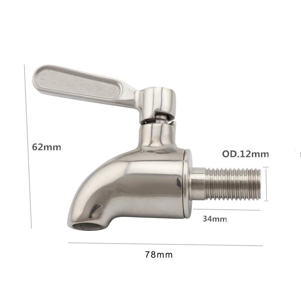 304 Stainless Steel Draft Beer Faucet Spigot Home Brew Fermenter Wine Barrel Jar Juice Dispenser Tap Water Drink 12mm