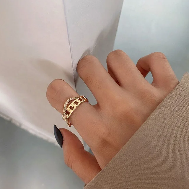 
ADELANTE Retro Micro Inlaid Ins Open Index Finger Adjustable Fashion Personalized Stainless Steel Ring 