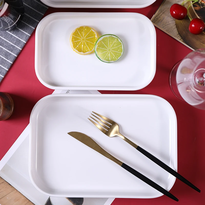 
Creative white melamine hot pot buffet skewers plate rectangular hot pot side dishes plate superimposed melamine barbecue plate 